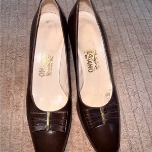 Salvatore Ferragamo Dark Brown Heels with Gold Accent 8 B women’s
